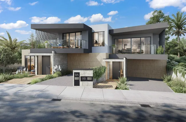 3D-Visualisierung: modernes Einfamilienhaus mit Vorgarten